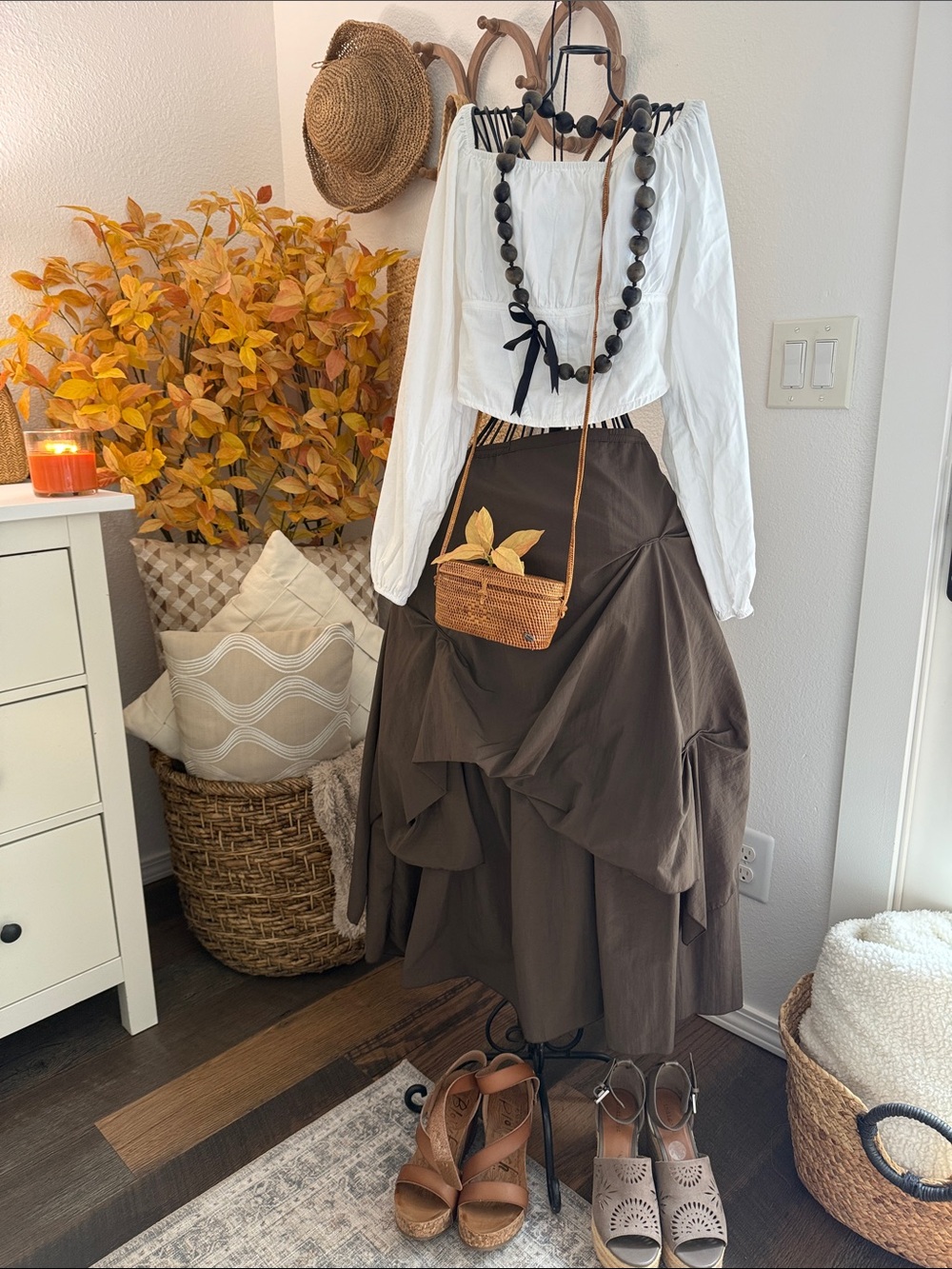 Boho Tiered A-Line Skirt in Brown